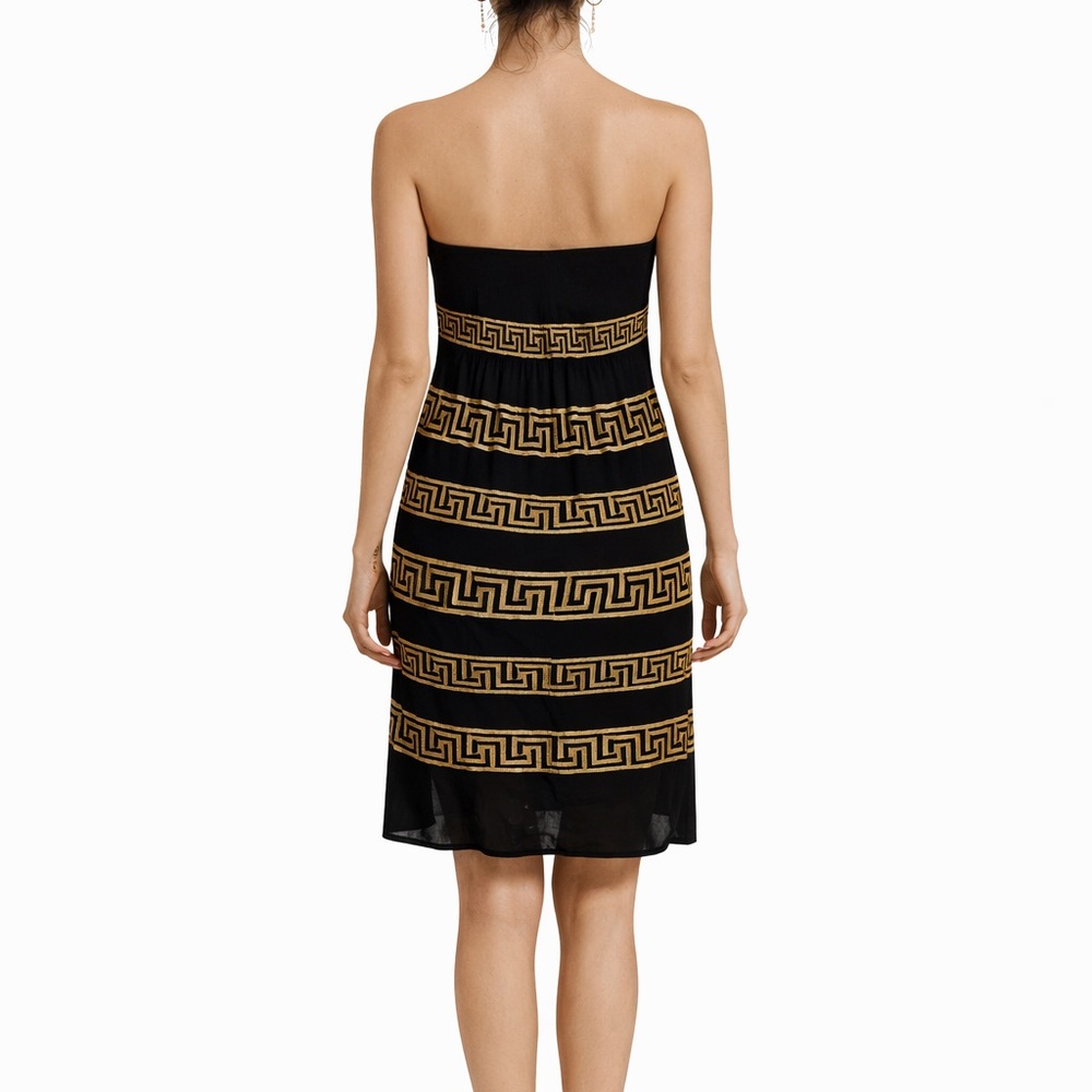 Temperley London Black and Gold Grecian Strapless Dress with Halter Tie - Picture 3 of 5